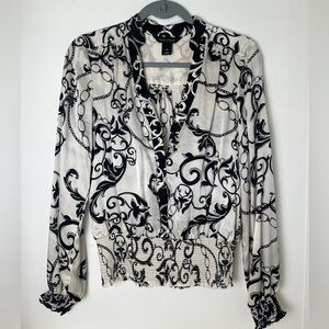 WHBM Womens Long Sleeve 100% Silk Paisley Top Blouse Office Career Quiet Luxury